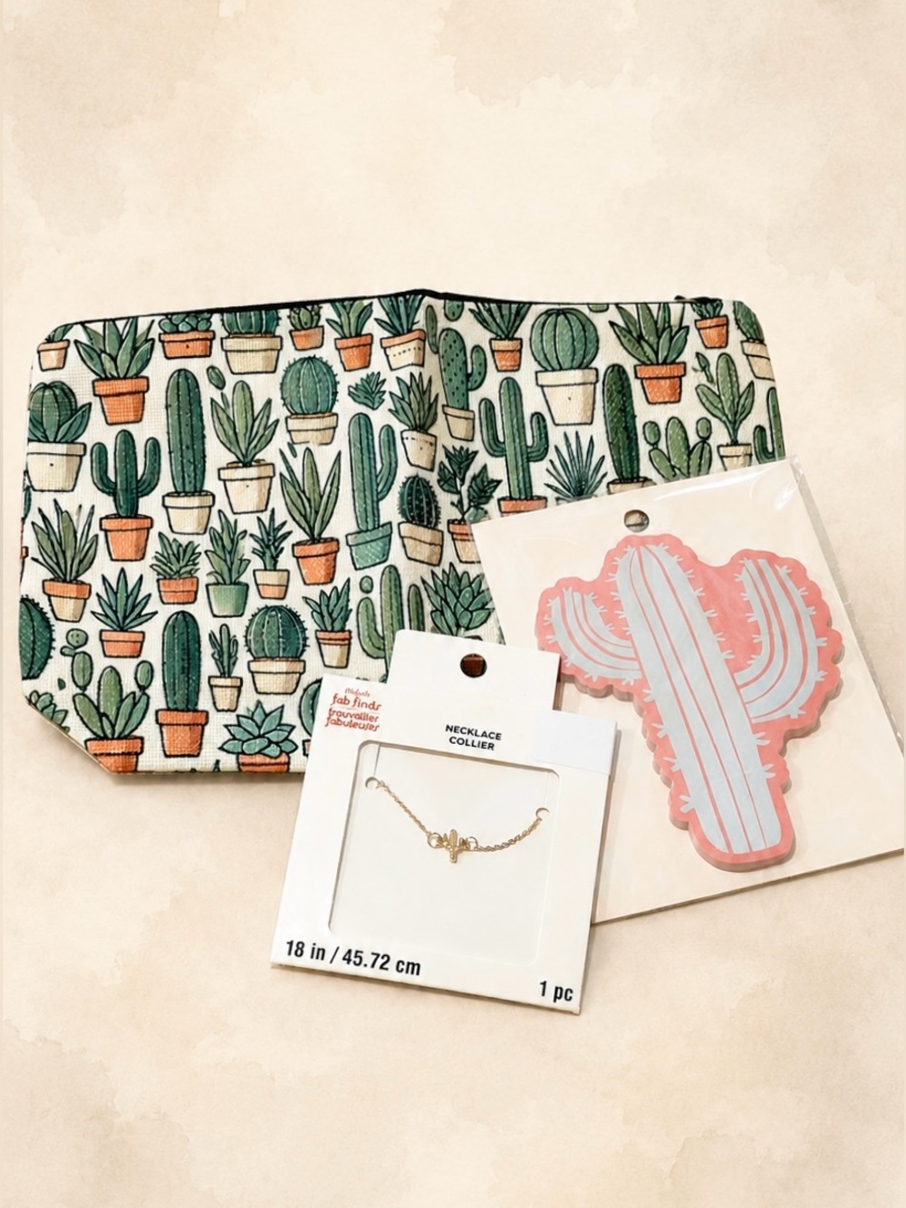 Desert Cactus Arizona themed birthday gift with Charm Necklace & make up bag NWT